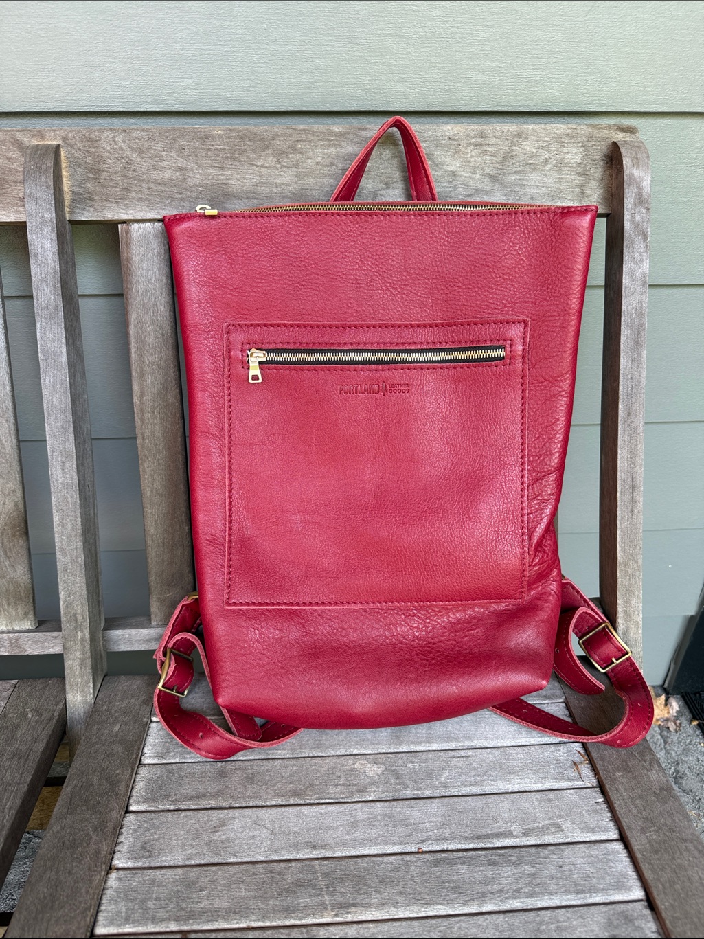 Portland Leather Goods Cranberry Red Leather Laptop Backpack Tote